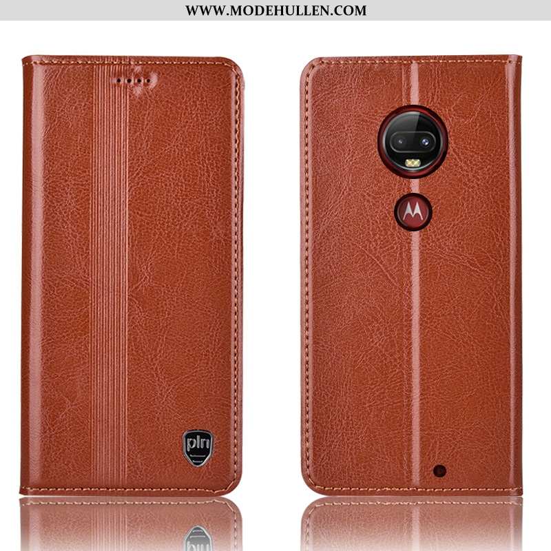 Hülle Moto G7 Plus Lederhülle Schutz Alles Inklusive Case Rot Folio Handy Rote