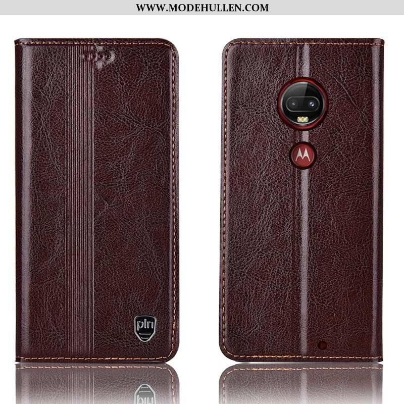 Hülle Moto G7 Plus Lederhülle Schutz Alles Inklusive Case Rot Folio Handy Rote