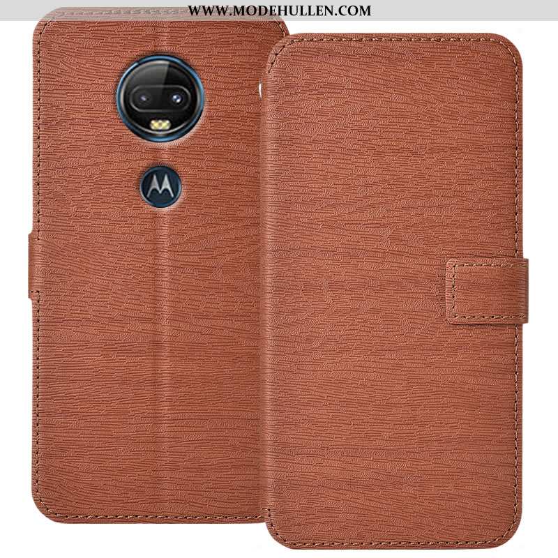 Hülle Moto G7 Plus Lederhülle Schutz Case Handy Folio Schwarz