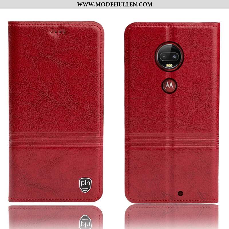 Hülle Moto G7 Plus Lederhülle Schutz Folio Anti-sturz Case Handy Schwarz