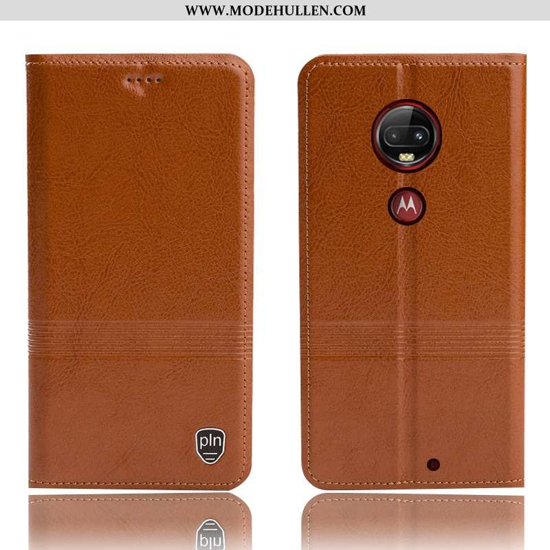 Hülle Moto G7 Plus Lederhülle Schutz Folio Anti-sturz Case Handy Schwarz