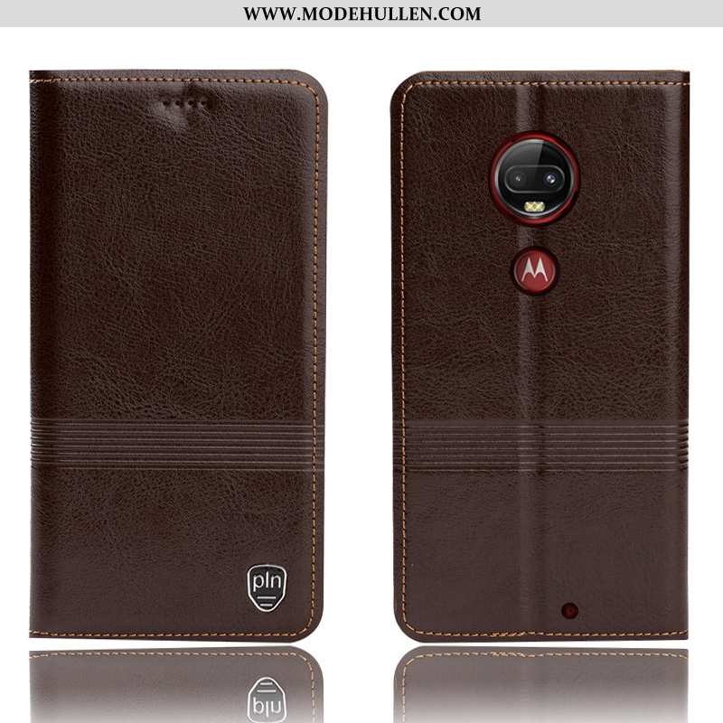 Hülle Moto G7 Plus Lederhülle Schutz Folio Anti-sturz Case Handy Schwarz