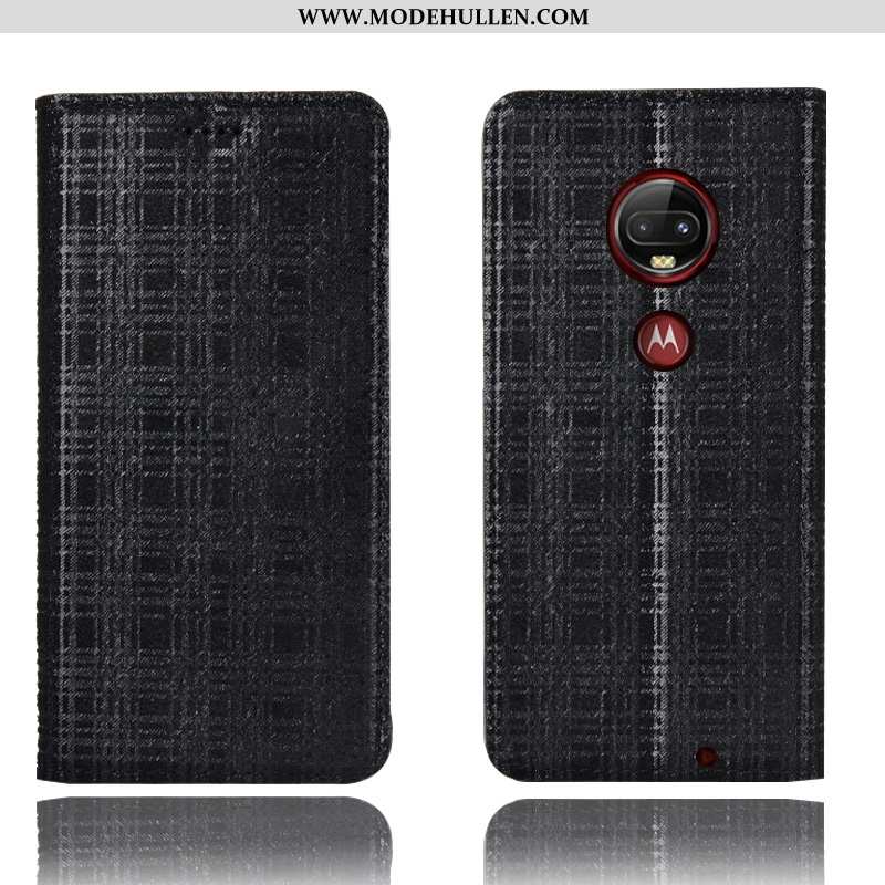 Hülle Moto G7 Plus Lederhülle Schutz Handy Alles Inklusive Anti-sturz Case Schwarz