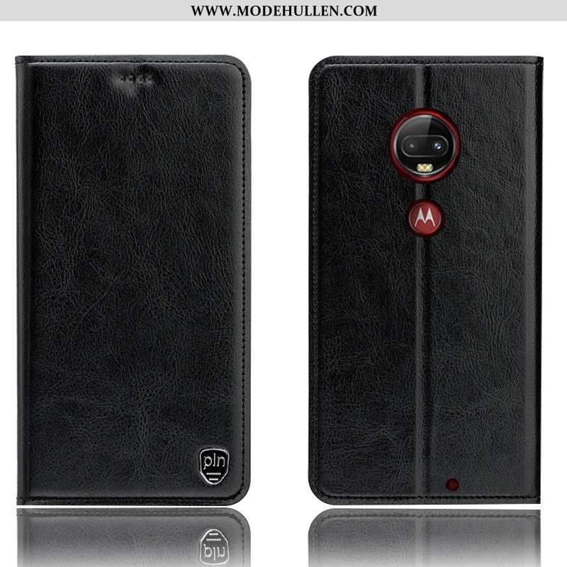 Hülle Moto G7 Plus Lederhülle Schutz Handy Anti-sturz Rot Folio Case Rote