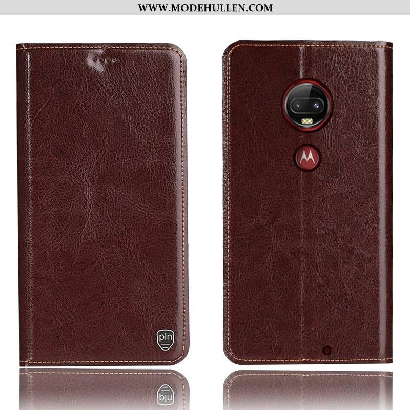 Hülle Moto G7 Plus Lederhülle Schutz Handy Anti-sturz Rot Folio Case Rote