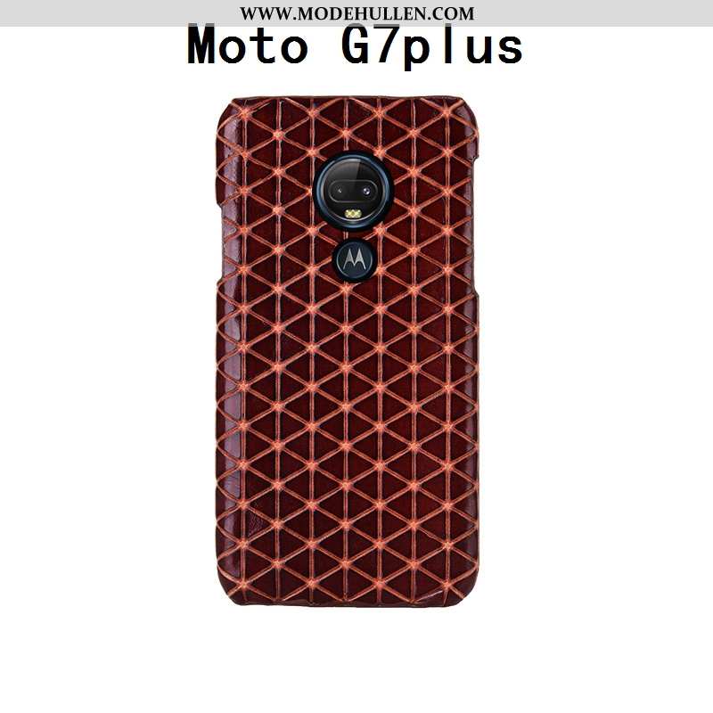 Hülle Moto G7 Plus Schutz Mode Rot Angepasst Anti-sturz Echt Leder Handy Rote