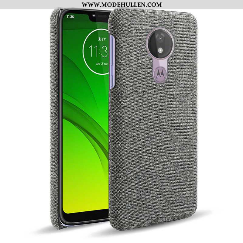 Hülle Moto G7 Power Schutz Muster Rutschfest Stoff Grau Handy