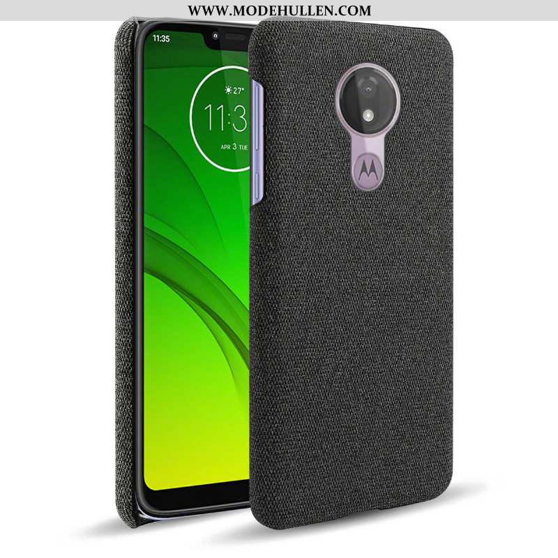 Hülle Moto G7 Power Schutz Muster Rutschfest Stoff Grau Handy