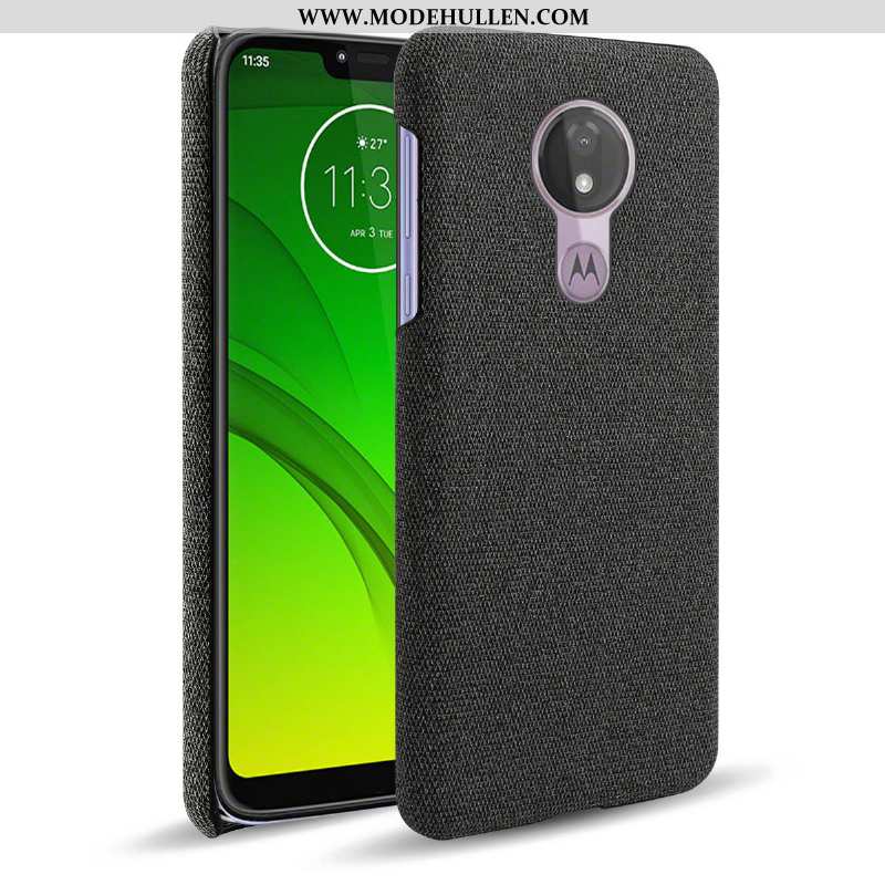 Hülle Moto G7 Power Schutz Muster Rutschfest Stoff Grau Handy