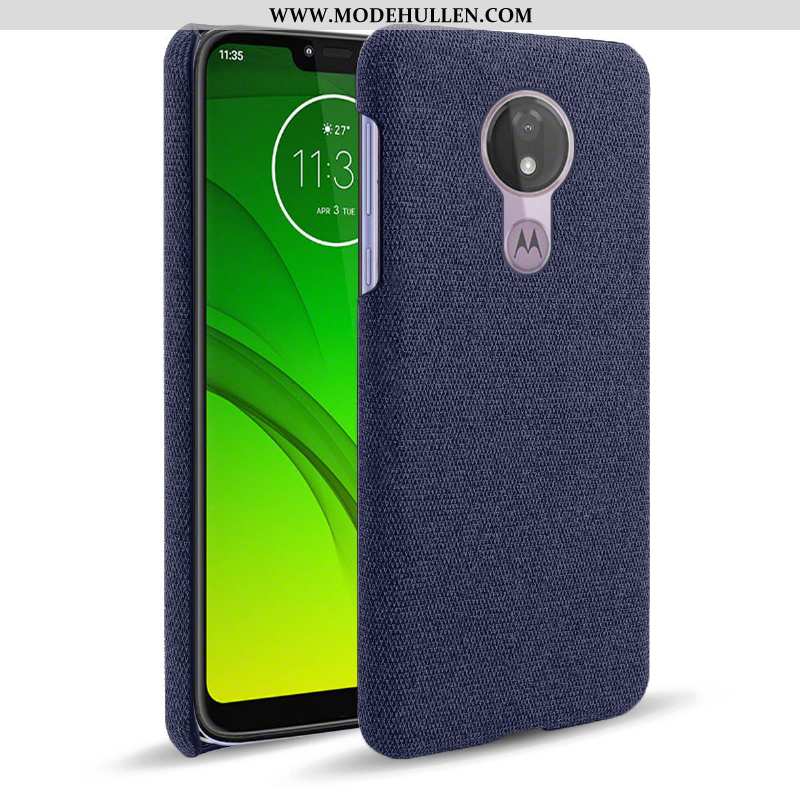 Hülle Moto G7 Power Schutz Muster Rutschfest Stoff Grau Handy