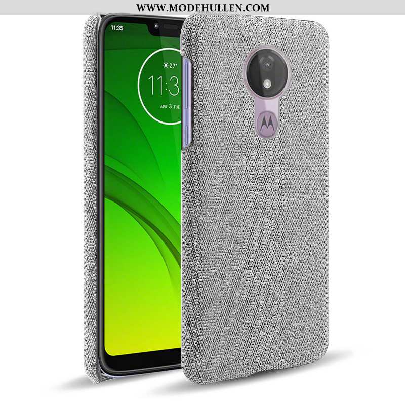 Hülle Moto G7 Power Schutz Muster Rutschfest Stoff Grau Handy