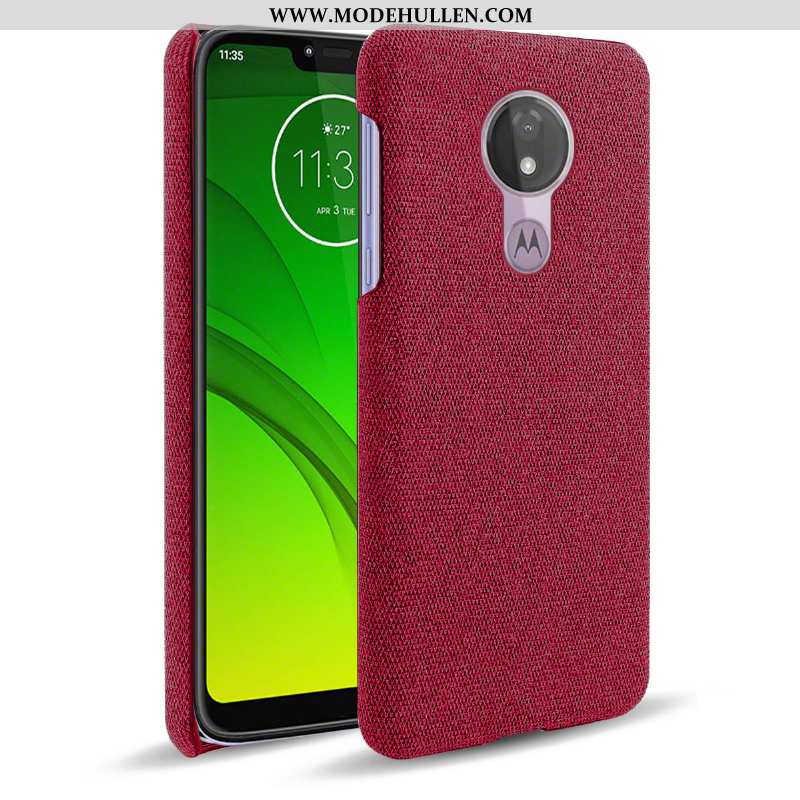 Hülle Moto G7 Power Schutz Muster Rutschfest Stoff Grau Handy