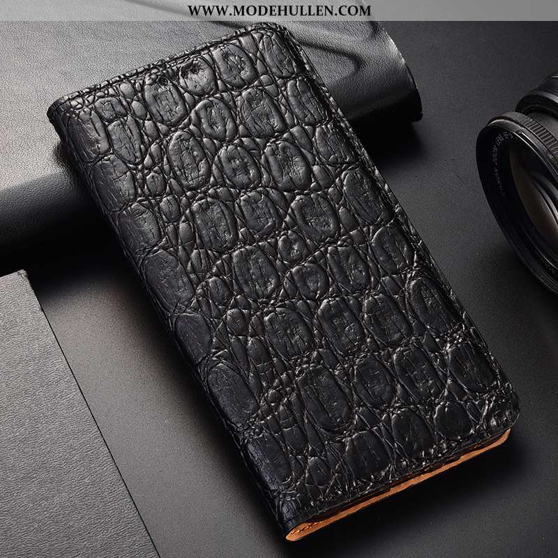 Hülle Moto G8 Echt Leder Muster Handy Schwarz Schutz Folio Case