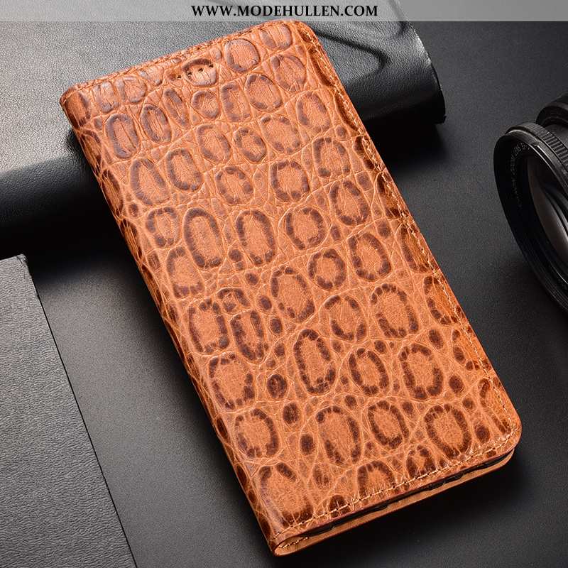 Hülle Moto G8 Echt Leder Muster Handy Schwarz Schutz Folio Case