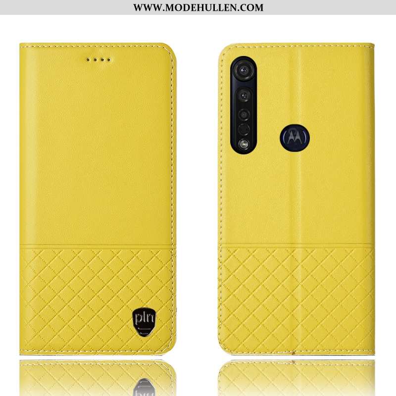 Hülle Moto G8 Plus Echt Leder Schutz Alles Inklusive Folio Gelb Case Gelbe