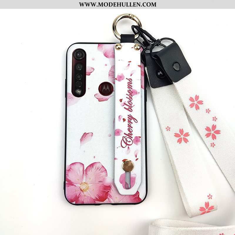 Hülle Moto G8 Plus Hängende Verzierungen Weiche Halterung Rosa Mini Case