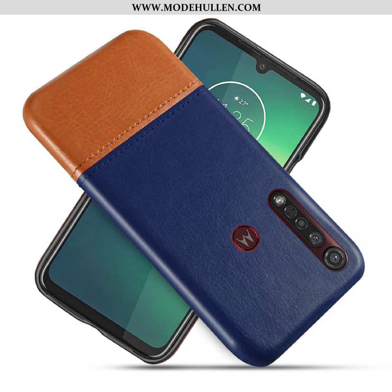 Hülle Moto G8 Plus Kreativ Schutz Blau Case Lederhülle Zweifarbig