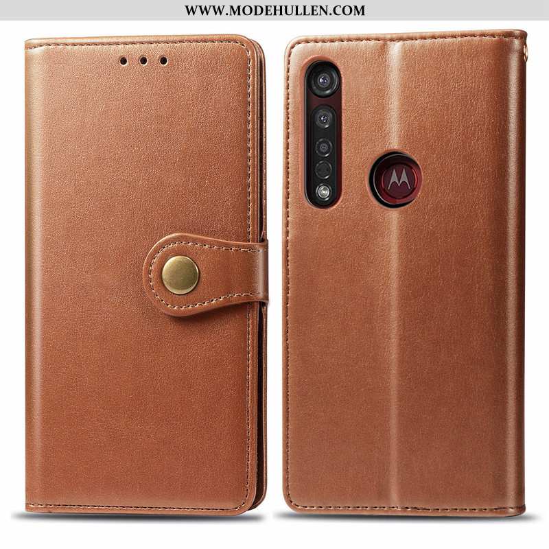 Hülle Moto G8 Plus Lederhülle Hängende Verzierungen Handy Folio Leder Einfach Rote