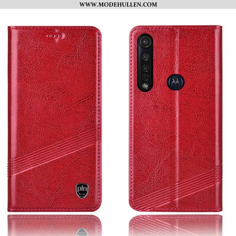 Hülle Moto G8 Plus Lederhülle Schutz Rot Anti-sturz Case Folio Rote