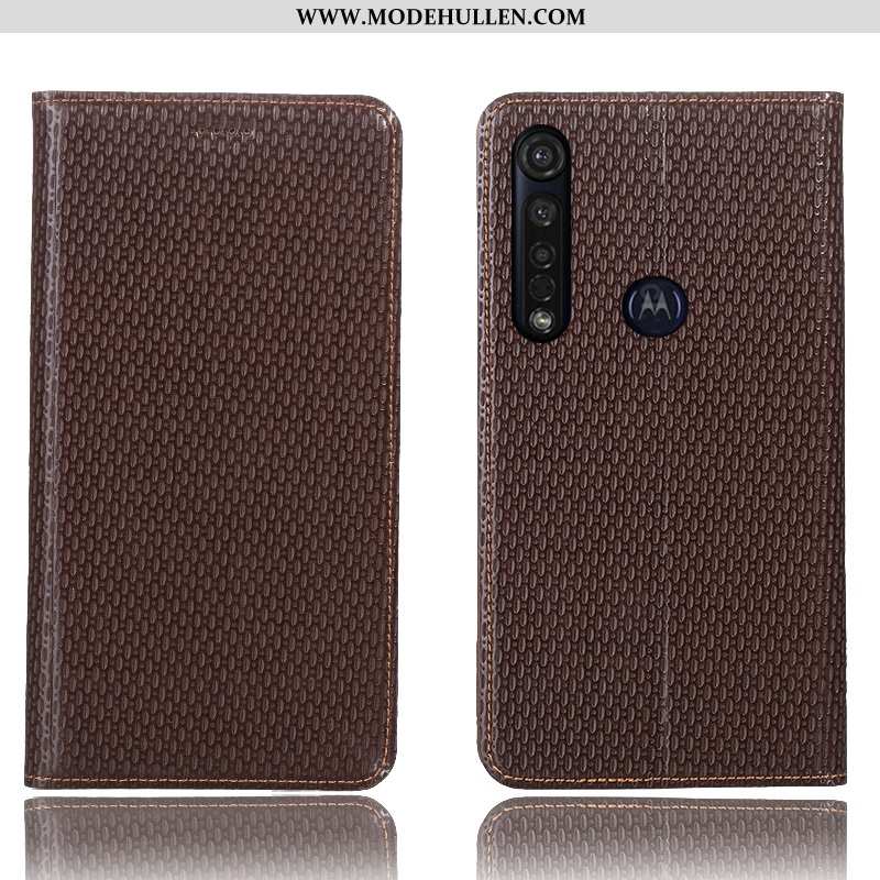 Hülle Moto G8 Plus Schutz Echt Leder Case Handy Schwarz Folio