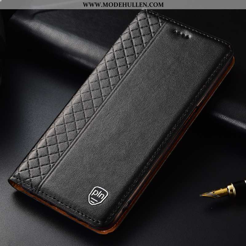 Hülle Moto G8 Plus Schutz Echt Leder Handy Schwarz Folio Case