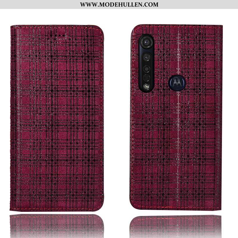 Hülle Moto G8 Plus Schutz Lederhülle Case Schwarz Folio Samt