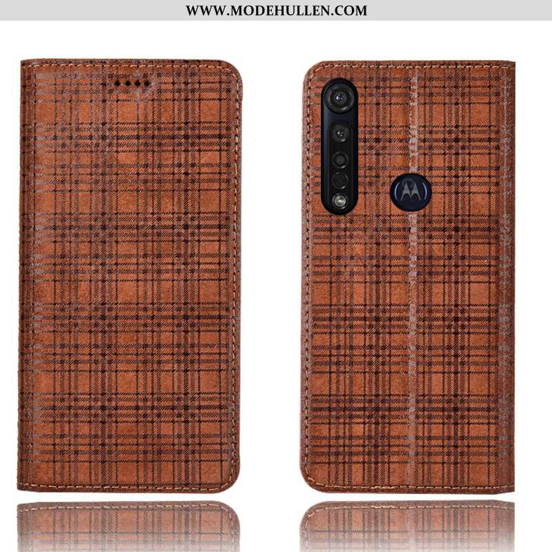 Hülle Moto G8 Plus Schutz Lederhülle Case Schwarz Folio Samt