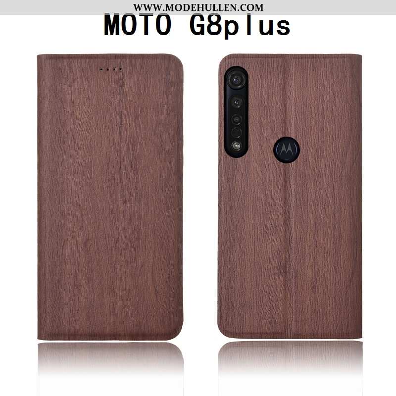 Hülle Moto G8 Plus Schutz Lederhülle Echt Leder Einfassung Folio Case Anti-sturz Braun