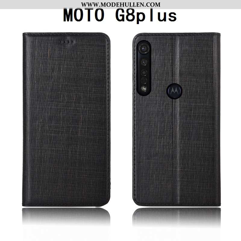 Hülle Moto G8 Plus Schutz Lederhülle Echt Leder Einfassung Folio Case Anti-sturz Braun