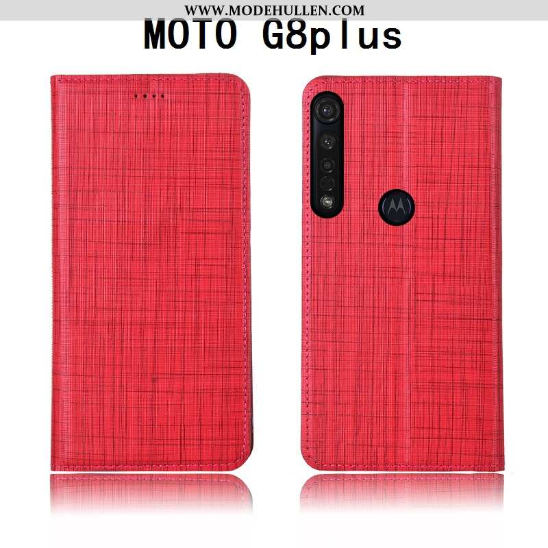 Hülle Moto G8 Plus Schutz Lederhülle Echt Leder Einfassung Folio Case Anti-sturz Braun