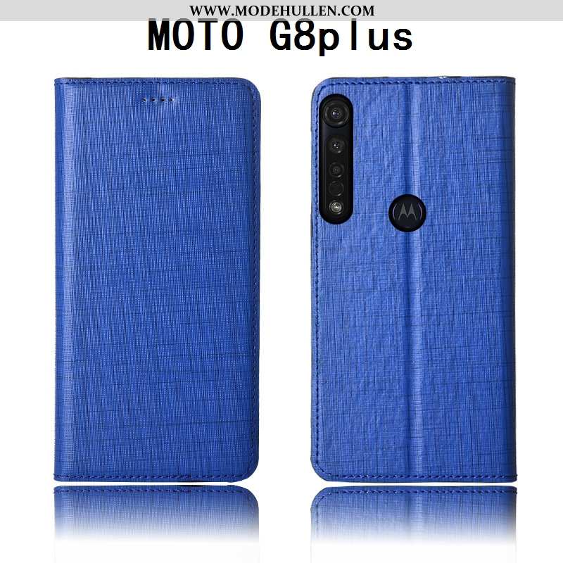 Hülle Moto G8 Plus Schutz Lederhülle Echt Leder Einfassung Folio Case Anti-sturz Braun