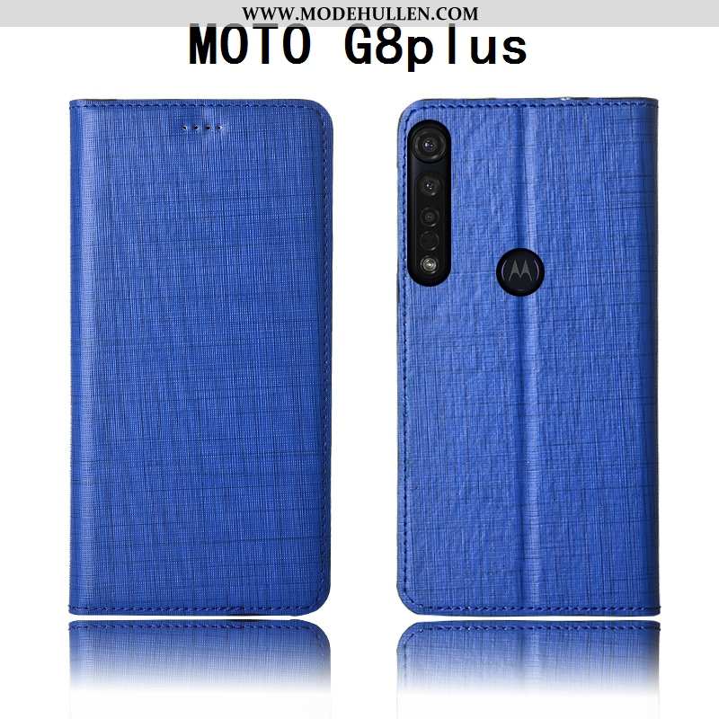 Hülle Moto G8 Plus Schutz Lederhülle Echt Leder Einfassung Folio Case Anti-sturz Braun