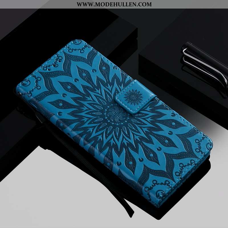 Hülle Moto G8 Plus Schutz Weiche Folio Handy Karte Case Dunkelblau