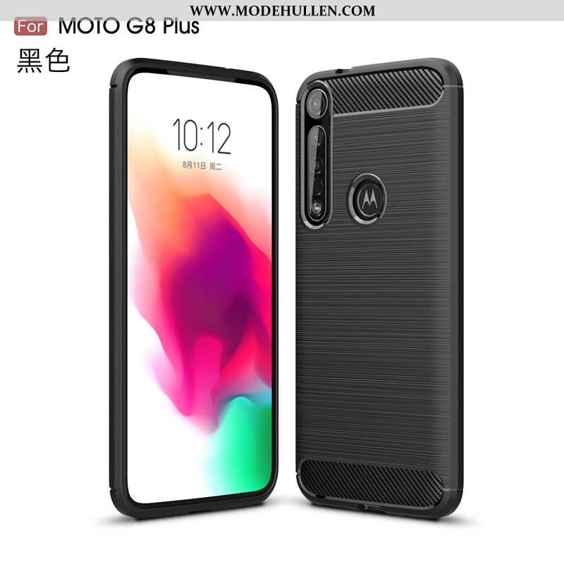 Hülle Moto G8 Plus Schutz Weiche Rutschfest Handy Schwarz Seide