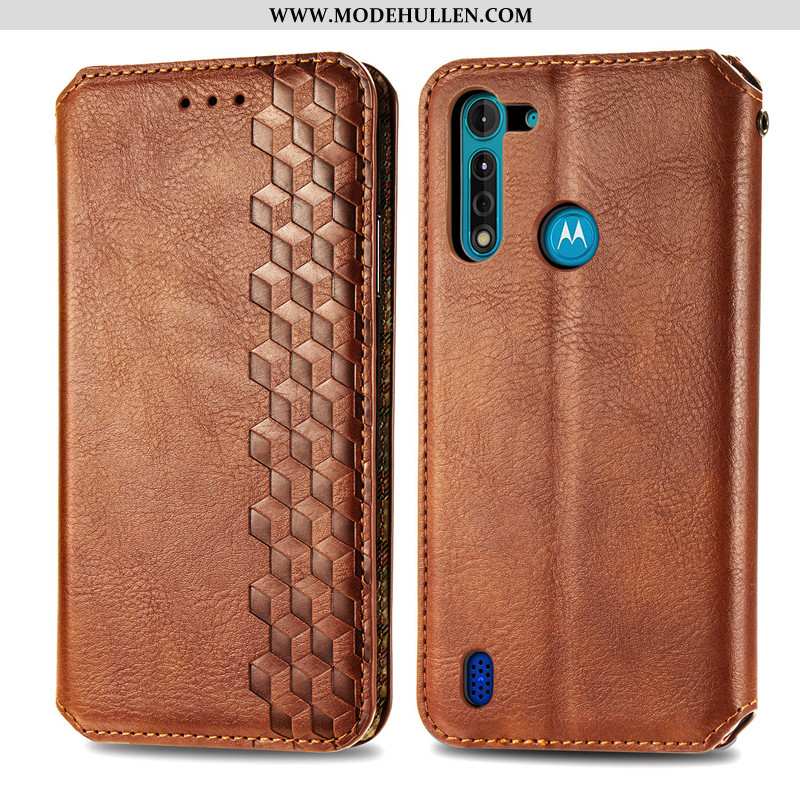 Hülle Moto G8 Power Lite Hängende Verzierungen Prägung Leder Prägung Folio Handy Case Grün