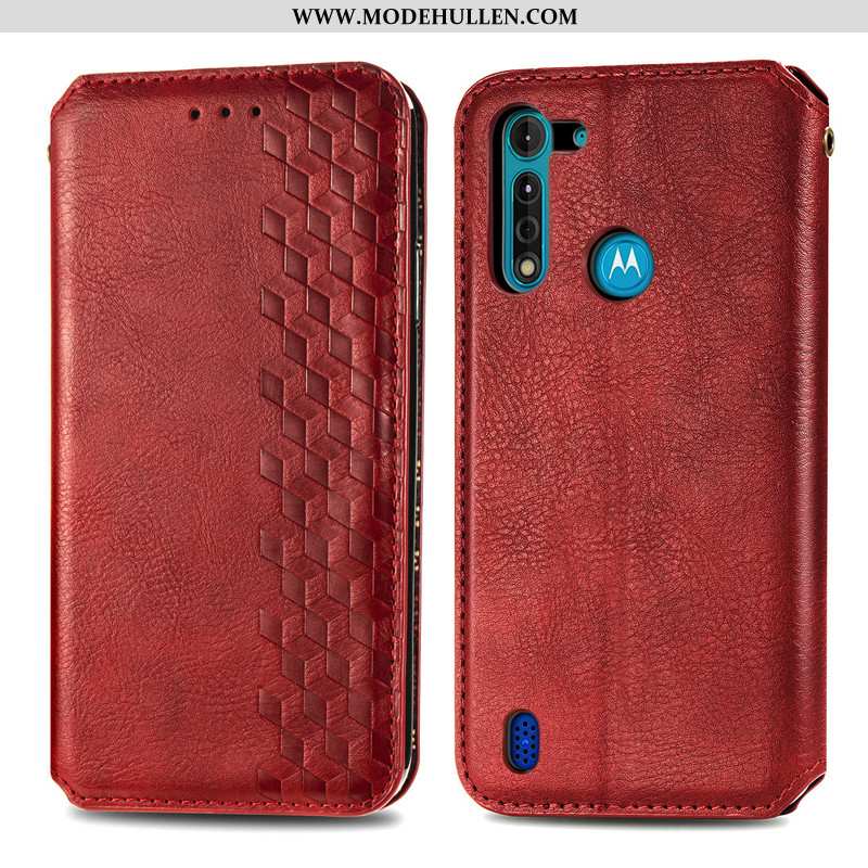 Hülle Moto G8 Power Lite Hängende Verzierungen Prägung Leder Prägung Folio Handy Case Grün