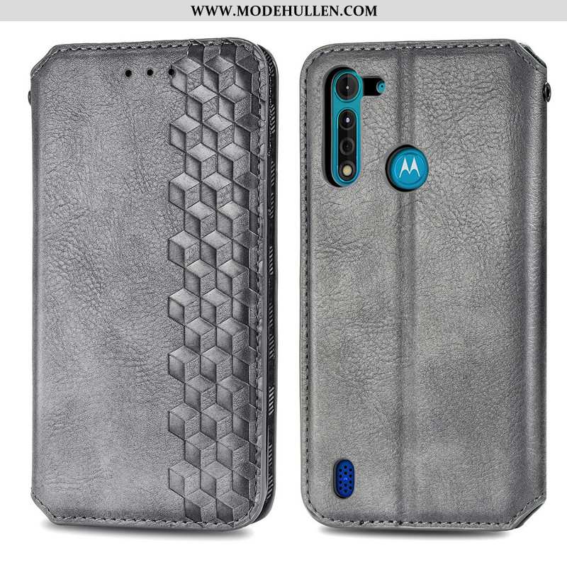 Hülle Moto G8 Power Lite Hängende Verzierungen Prägung Leder Prägung Folio Handy Case Grün