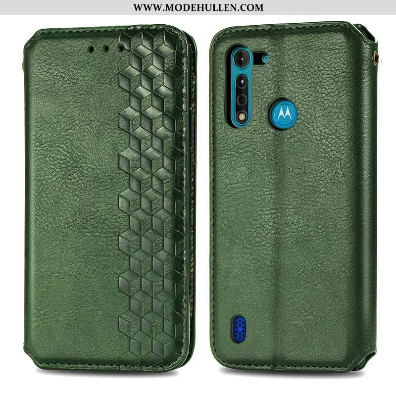 Hülle Moto G8 Power Lite Hängende Verzierungen Prägung Leder Prägung Folio Handy Case Grün