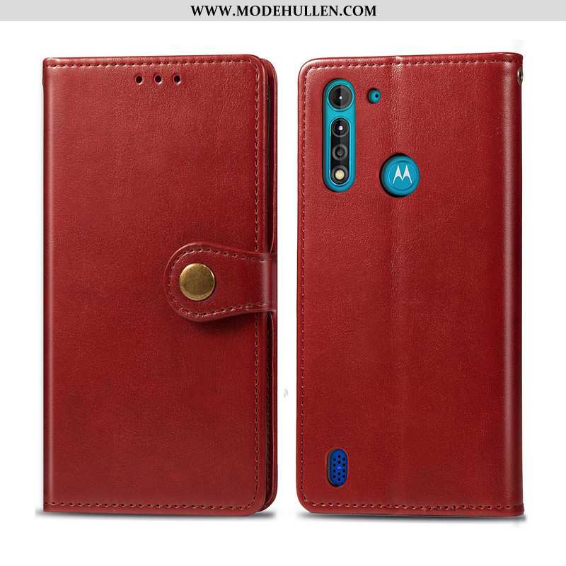 Hülle Moto G8 Power Lite Leder Schutz Folio Rot Hängende Verzierungen Rote