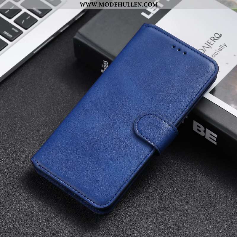 Hülle Moto G8 Power Lite Lederhülle Einfarbig Clamshell Blau Handy Kartentaschen