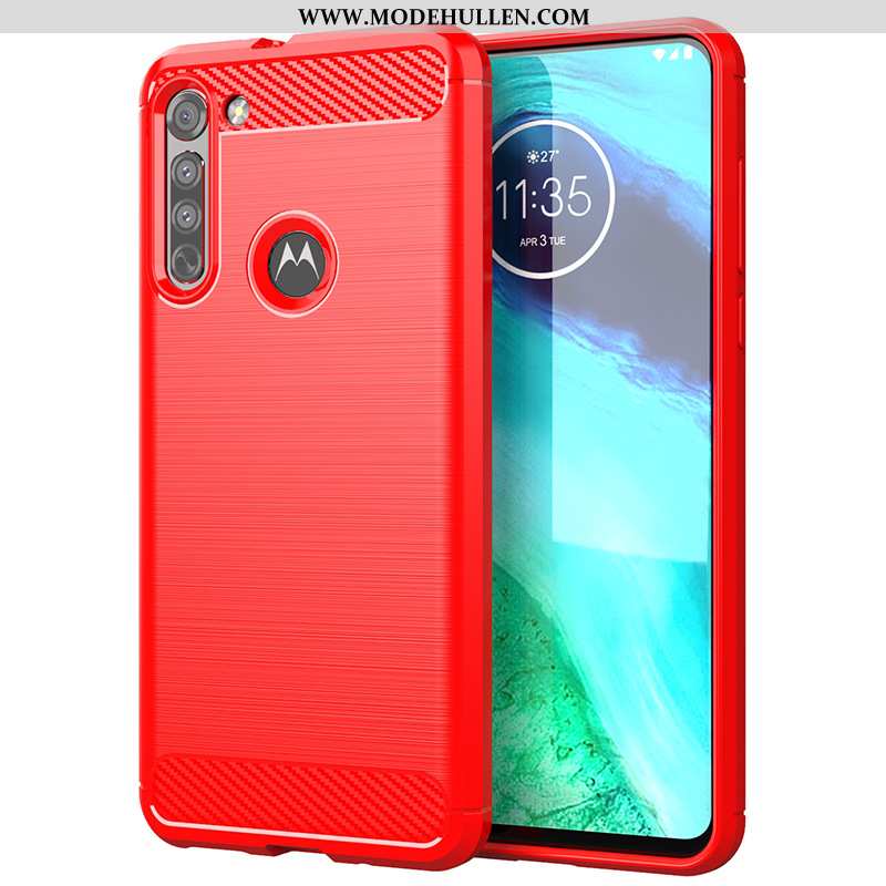 Hülle Moto G8 Power Lite Silikon Schutz Rot Case Handy Rote