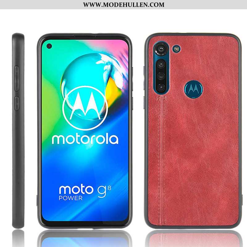 Hülle Moto G8 Power Muster Schutz Kuh Handy Schwer Rot Rote