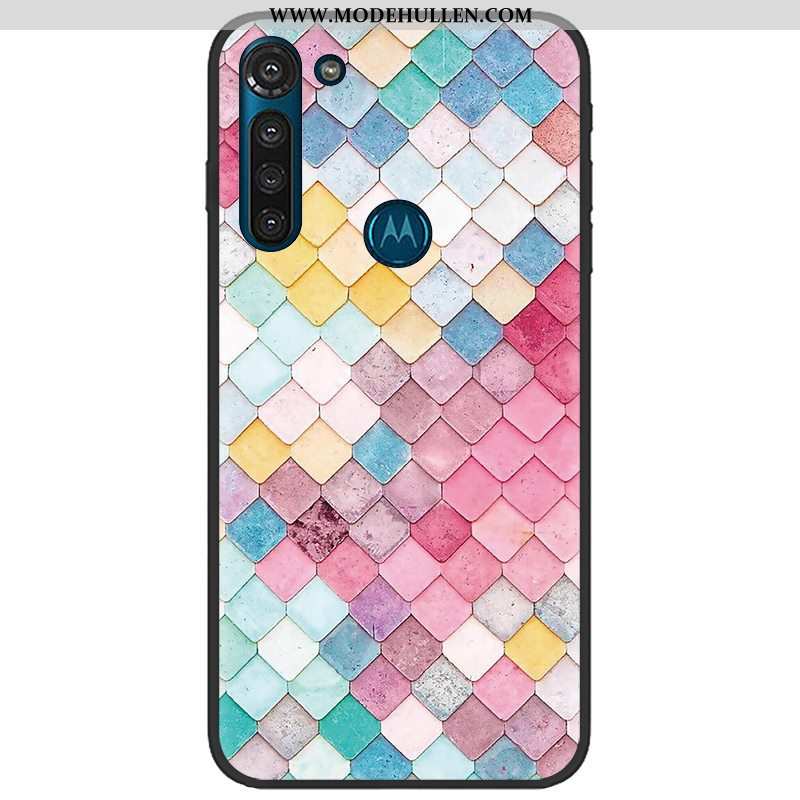 Hülle Moto G8 Power Nubuck Trend Stoff Weiche Case Pu Schwarz Rosa