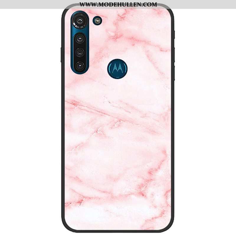 Hülle Moto G8 Power Nubuck Trend Stoff Weiche Case Pu Schwarz Rosa