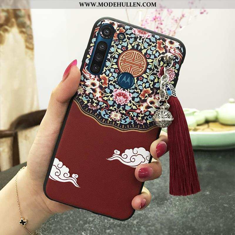 Hülle Moto G8 Power Retro Schutz Case Wind Hängende Verzierungen Quaste Rot Rote