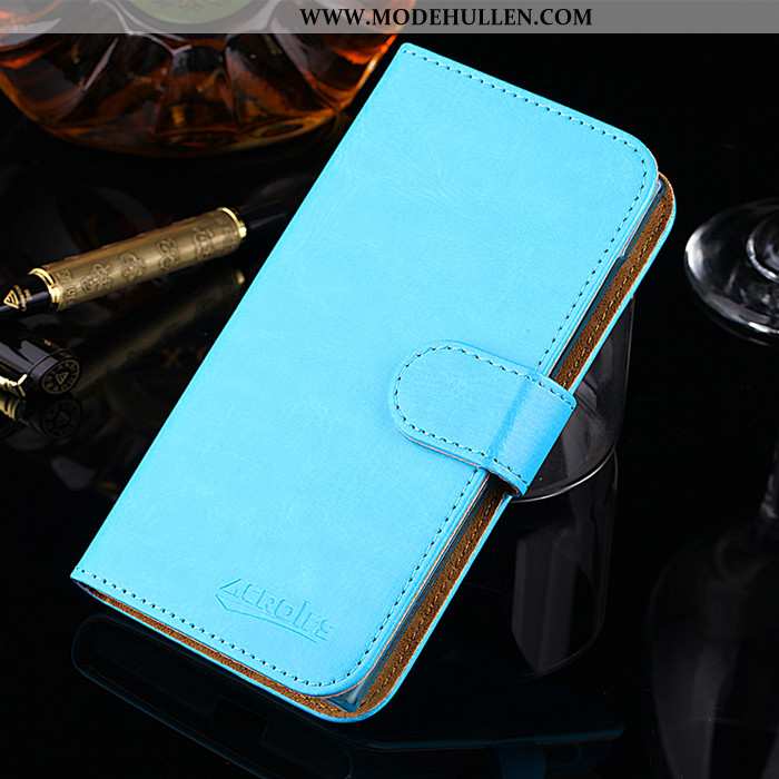 Hülle Motorola Edge Lederhülle Nubuck Stoff Folio Case Blau Handy