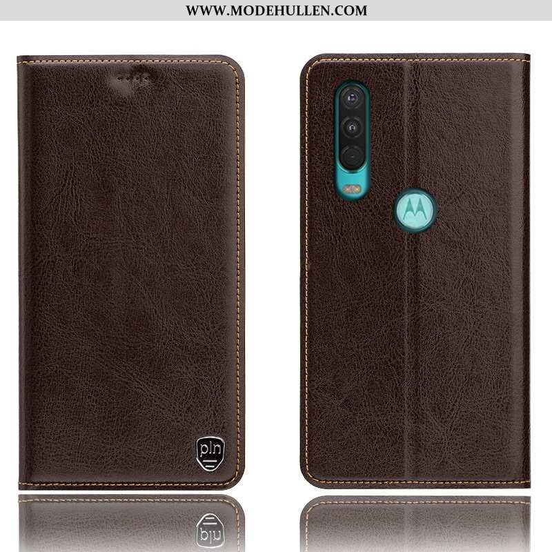 Hülle Motorola One Action Lederhülle Muster Case Folio Schutz Alles Inklusive Anti-sturz Schwarz