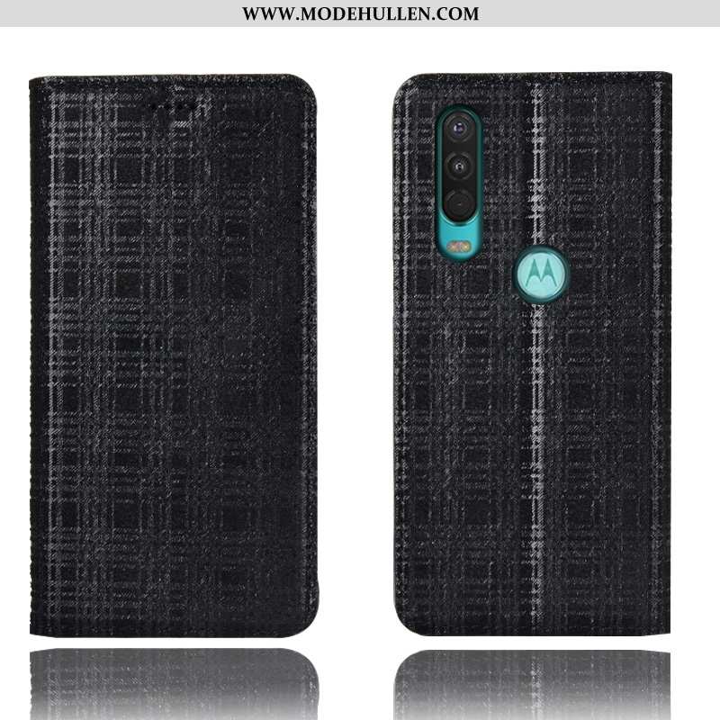 Hülle Motorola One Action Lederhülle Schutz Case Samt Handy Anti-sturz Schwarz