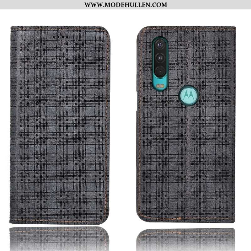 Hülle Motorola One Action Lederhülle Schutz Case Samt Handy Anti-sturz Schwarz