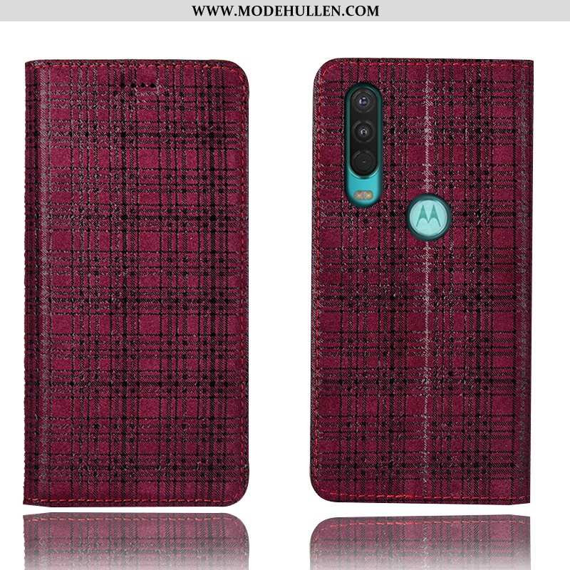 Hülle Motorola One Action Lederhülle Schutz Case Samt Handy Anti-sturz Schwarz